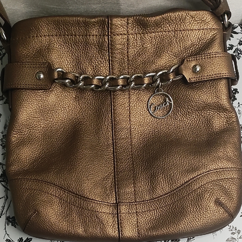 Coach Bronze Leather‎ Shoulder Bag Size 10X11"